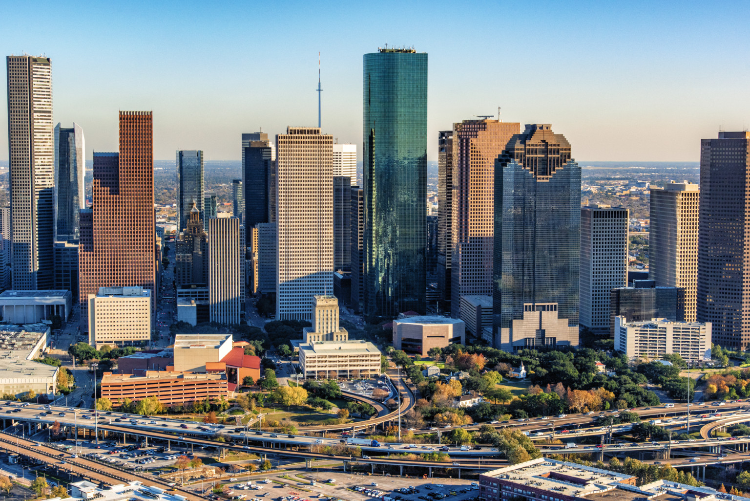 skyline of Houston, Texas from an altitude of about 1000 feet