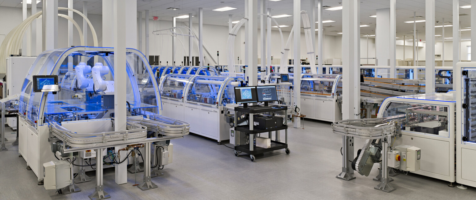 medical equipment located in a large room with white walls