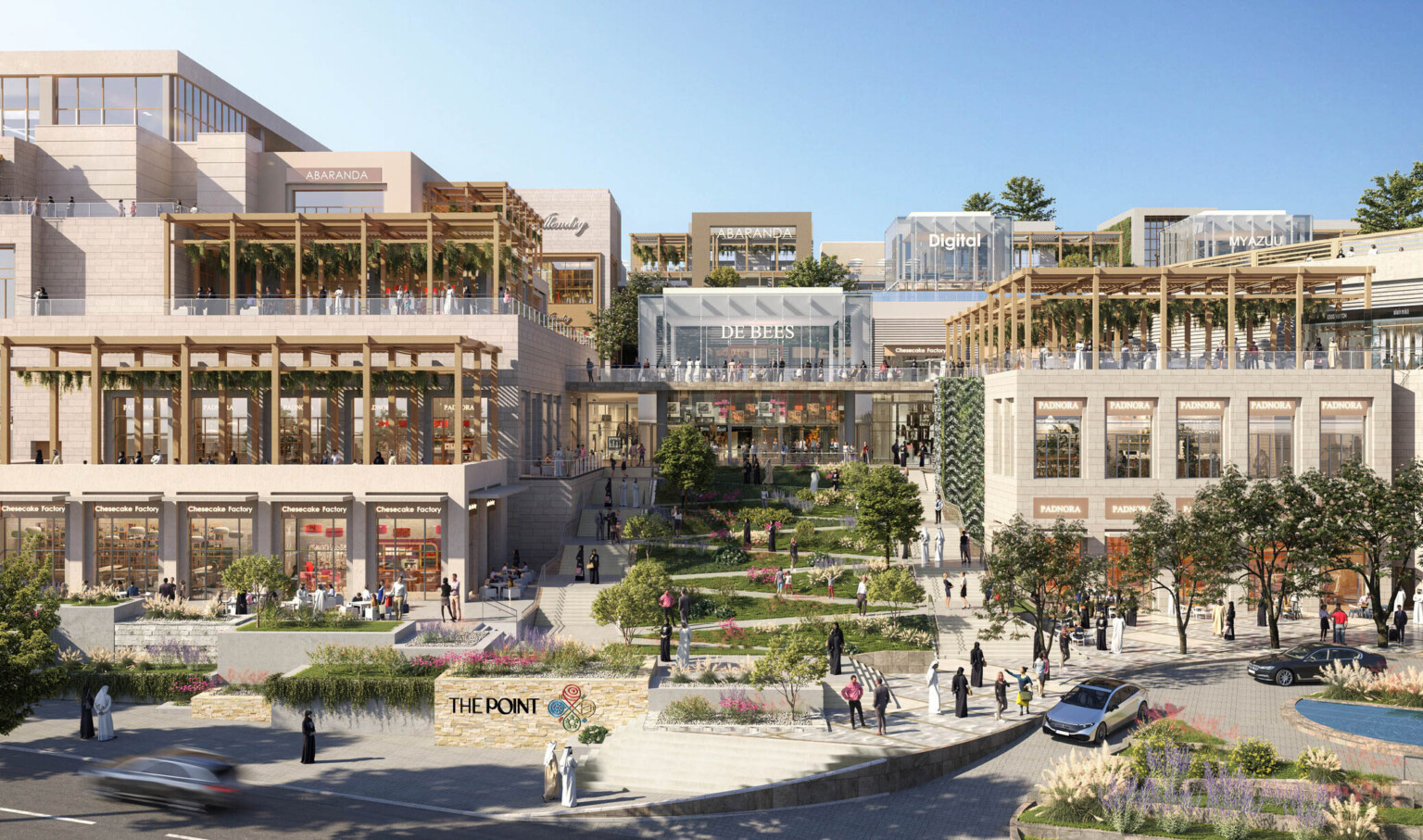 Abha Mixed-Use development in the Kingdom of Saudi Arabia. Multistory buildings around central green courtyard